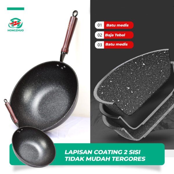 id-11134207-7qukx-lg4nki698yqw78 Wajan Maifan Wajan Batu Medis 32CM Anti Lengket Cocok Segala Jenis Kompor Gagang Kayu Premium Anti Leleh