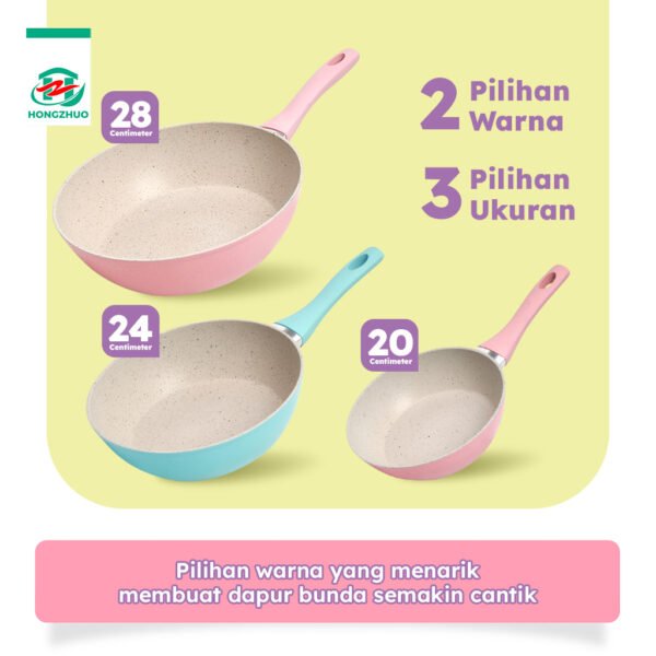 Wok Pan 20cm 24cm 28cm Panci Penggorengan Wokpan White Marble Pastel/Panci Masak Sayur Anti Lengket Panci Mpasi