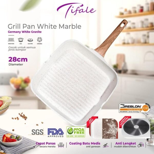 Pan 28 CM White Granit Fry Pan Peralatan Masak Dapur Anit Lengket Panci Mpasi