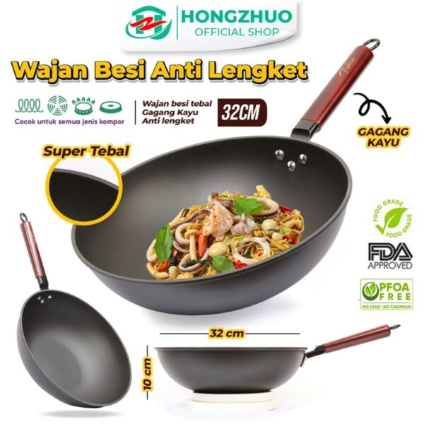 id-11134207-7r98s-lvsjz7rlfwbi8b Wajan Maifan Wajan Batu Medis 32CM Anti Lengket Cocok Segala Jenis Kompor Gagang Kayu Premium Anti Leleh