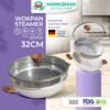 [2IN1] Wokpan + Glass Lid Panci Kukus 32 CM White Dandang Steamer Anti Lengket