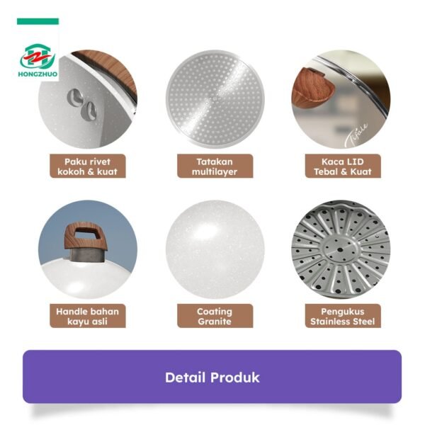 [2IN1] Wokpan + Glass Lid Panci Kukus 32 CM White Dandang Steamer Anti Lengket