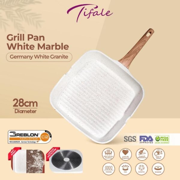 Grillpan 28 CM White Granit Grill Pan Peralatan Masak Dapur Anit Lengket Panci Mpasi