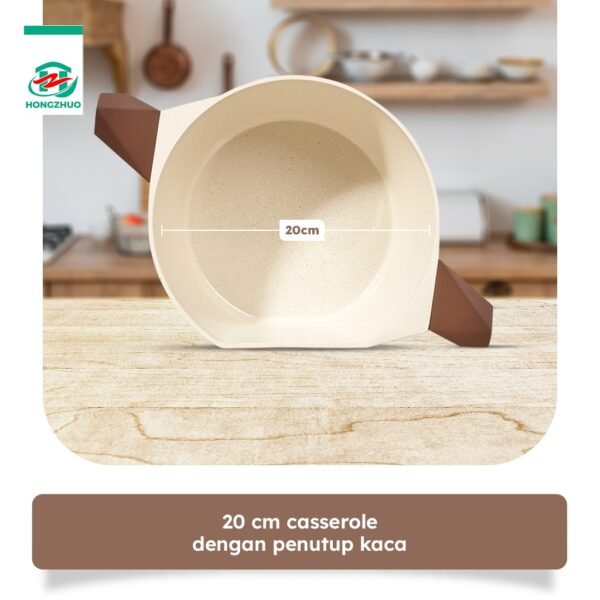 Pan Casserole 20 CM  24 CM + Lid Kaca Browngranite Kualitas Premium