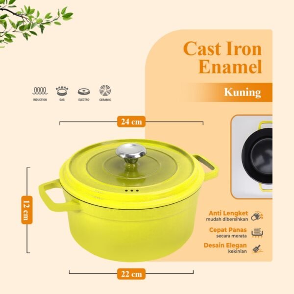 Panci 24CM Enamel Besi Cor Panas Merata Anti Lengket