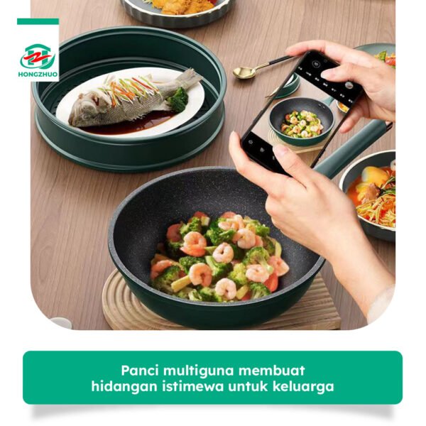 id-11134207-7r98y-lroc4b31gj2545 3IN1 Emerald Green Wajan Batu Medis dengan Steamer 32 CM Anti Lengket Hijau Premium Panci Kukus Serba Guna 32cm Kitchenware