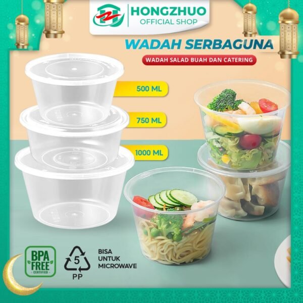 Mangkok Plastik Kotak Makan Pudding Bulat Wadah Salad Food Container