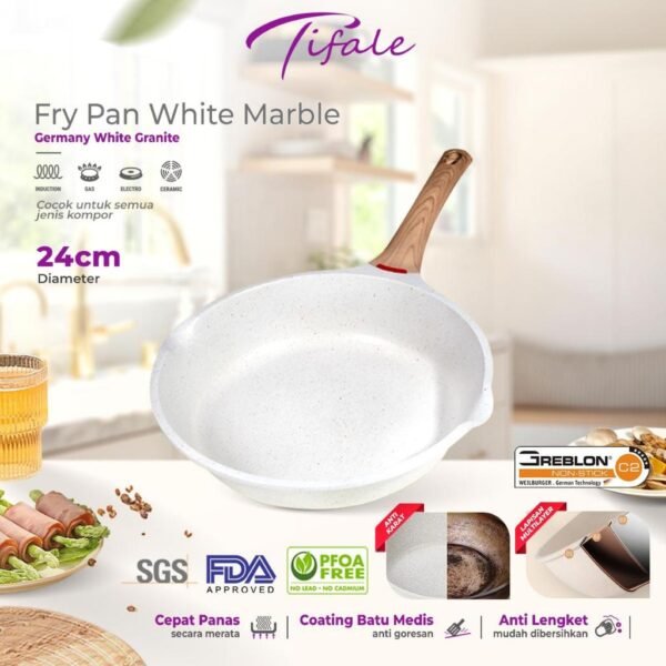 Pan 28 CM White Granit Fry Pan Peralatan Masak Dapur Anit Lengket Panci Mpasi