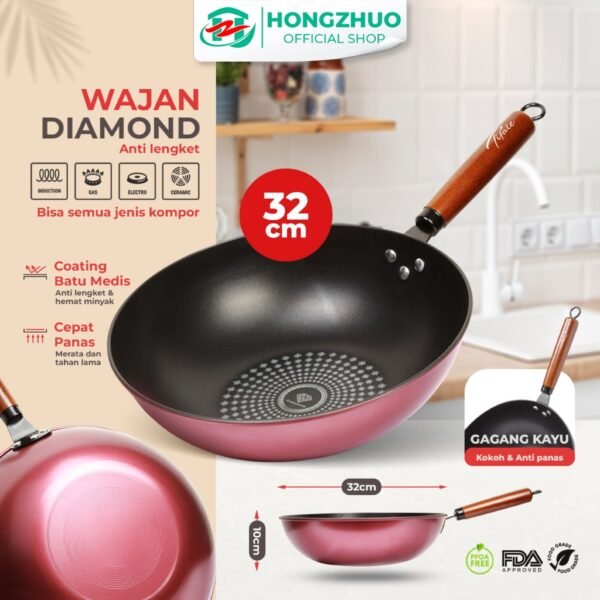 Wajan Penggorengan Anti Lengket Batu Medis Ukuran 32 CM Diamond Wok Pan TKIS