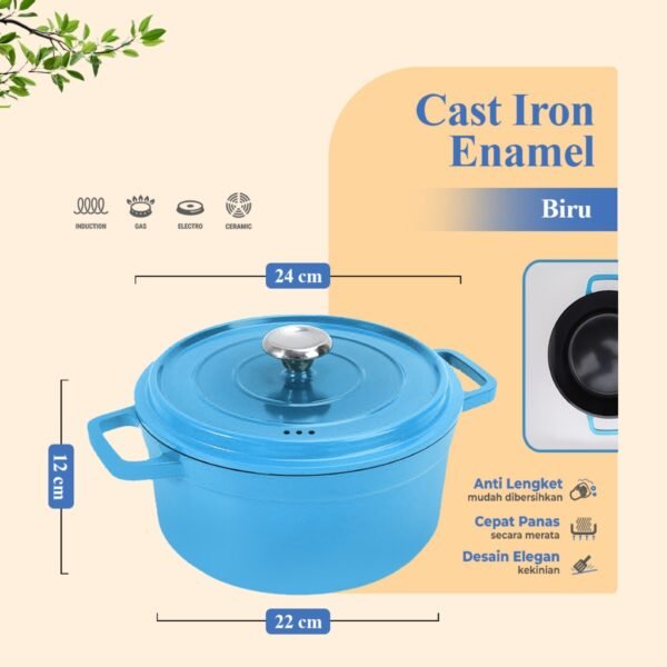 Panci 24CM Enamel Besi Cor Panas Merata Anti Lengket