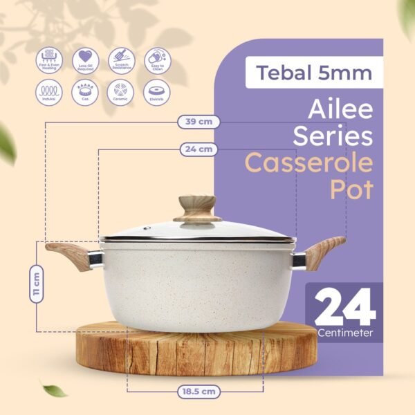 Ailee Series Casserole Pan 24 28 CM Panci Susu Lapisan Anti Lengket Panci Mpasi