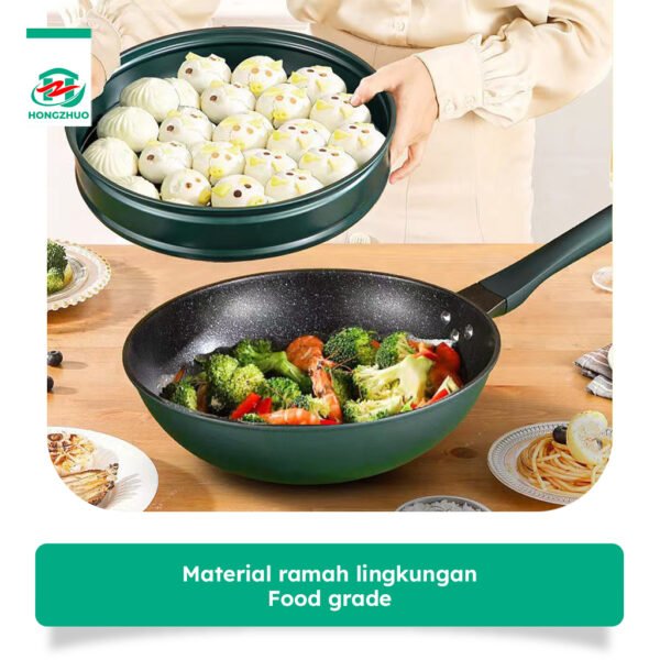 id-11134207-7r991-lroc4b2hlk9984 3IN1 Emerald Green Wajan Batu Medis dengan Steamer 32 CM Anti Lengket Hijau Premium Panci Kukus Serba Guna 32cm Kitchenware