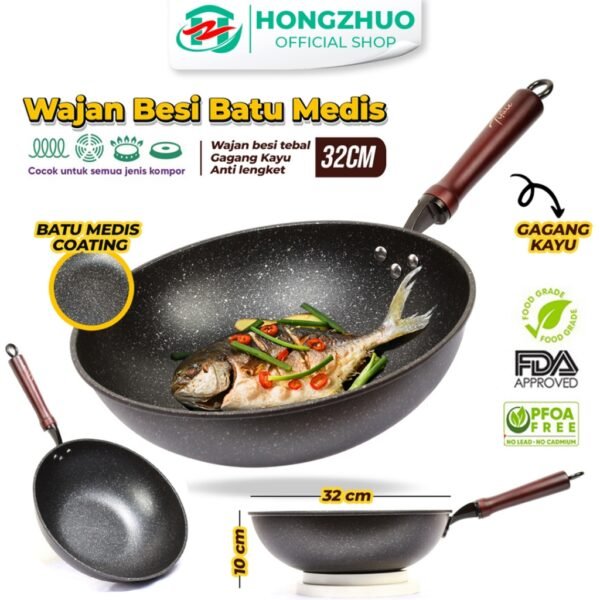 id-11134207-7r991-lvsjz7rlehr2ab Wajan Maifan Wajan Batu Medis 32CM Anti Lengket Cocok Segala Jenis Kompor Gagang Kayu Premium Anti Leleh