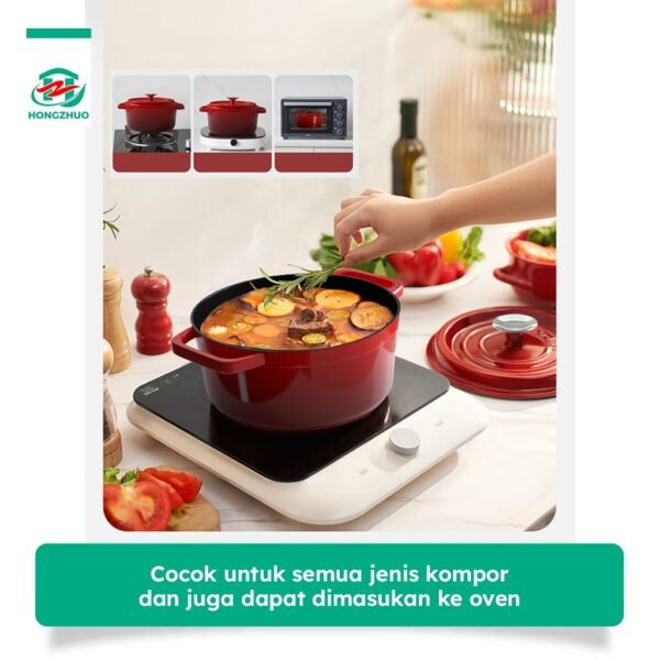 Panci 24CM Enamel Besi Cor Panas Merata Anti Lengket