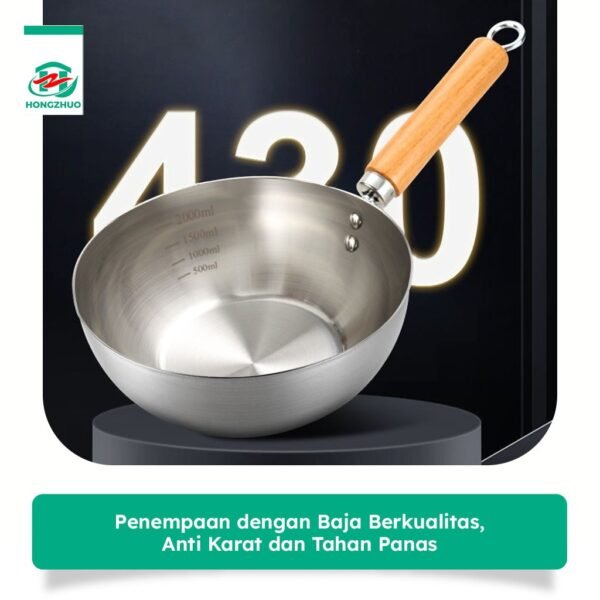 Frypan Stainless Steel Panci Sup Mie Kuah Gagang Kayu Panci Mpasi