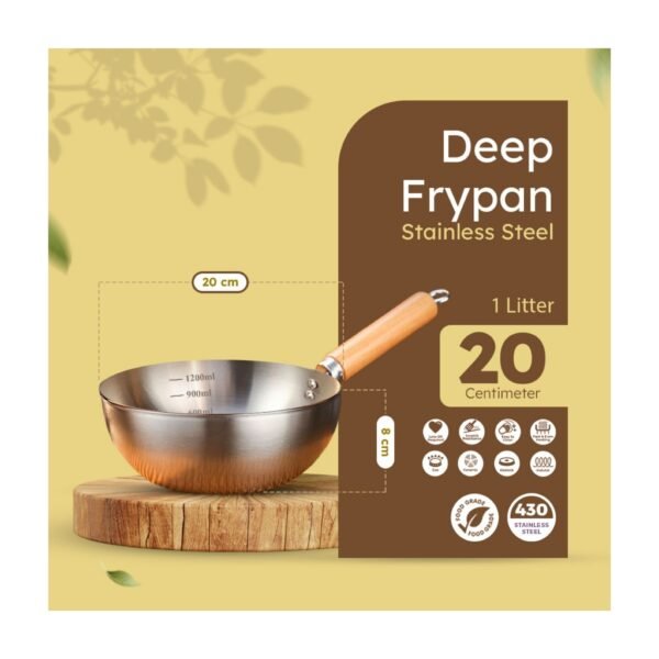 Frypan Stainless Steel Panci Sup Mie Kuah Gagang Kayu Panci Mpasi