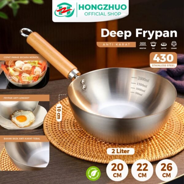 Frypan Stainless Steel Panci Sup Mie Kuah Gagang Kayu Panci Mpasi