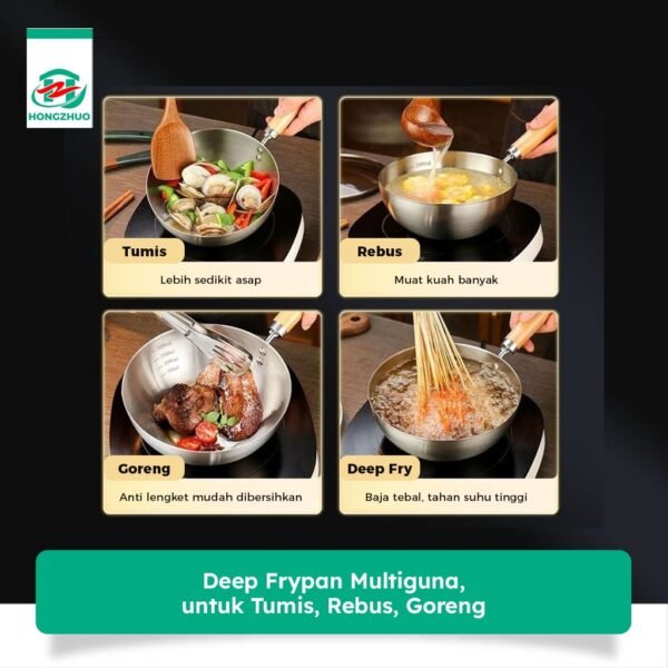 Frypan Stainless Steel Panci Sup Mie Kuah Gagang Kayu Panci Mpasi