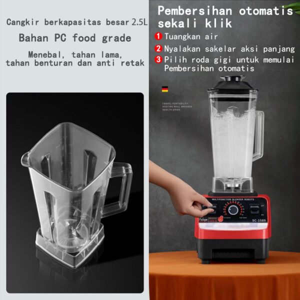 Blender 2.5L+800ML 220V 6 Pisau Blender Buah Multifungsi Chopper Juicer Bahan PC Food Grade Mesin Blender Mixer lce Crusher Jus Sayuran Jus Sereal Gilingan Smoothie Getar