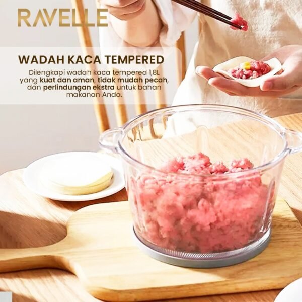 Food Chopper 1.8L Kaca Tempered 6mm Pencacah Makanan SS304 4 Pisau 300W 2 Speed 25000RPM - Penghalus Bumbu dan Penggiling Daging