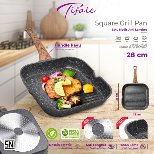 Grillpan 28 CM Black Granit Grill Pan Peralatan Masak Dapur Anit Lengket Panci Mpasi