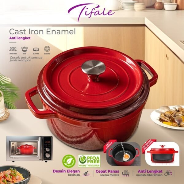 Panci 24CM Enamel Besi Cor Panas Merata Anti Lengket