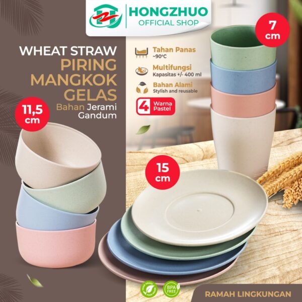 Mangkok Piring Gelas 1 Pcs Wheat Straw Cangkir Plastik