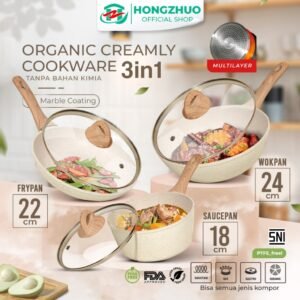 3in1 Organic Creamly Cookware Marble Coated Anti lengket Handle Bakelite Silicone Anti Leleh Avocado Pan Panci Mpasi