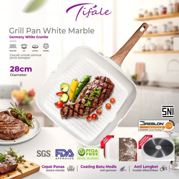 Grillpan 28 CM White Granit Grill Pan Peralatan Masak Dapur Anit Lengket Panci Mpasi