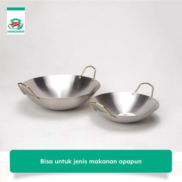 Wajan Stainless Tebal Kuali Besar Premium dengan Pegangan Stainless Steel Anti Lengket