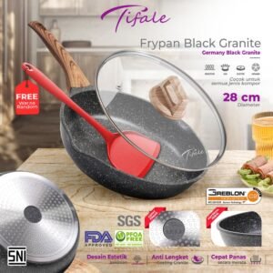 Frypan 28 CM Black Granit Fry Pan Peralatan Masak Dapur Anit Lengket Panci Mpasi