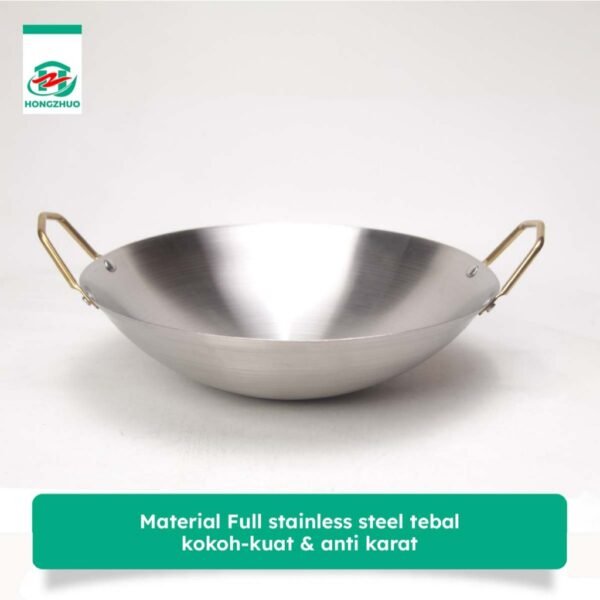 Wajan Stainless Tebal Kuali Besar Premium dengan Pegangan Stainless Steel Anti Lengket