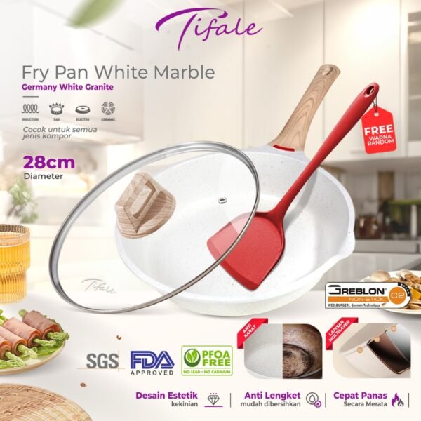 Pan 28 CM White Granit Fry Pan Peralatan Masak Dapur Anit Lengket Panci Mpasi