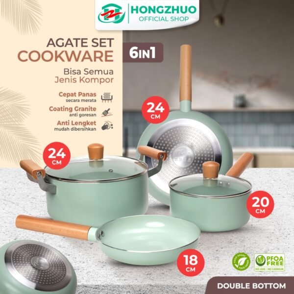 Panci Set 6IN1 Frypan Saucepan Anti Lengket Granite Coating Panci Mpasi
