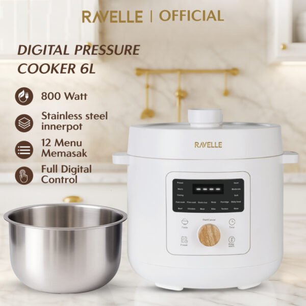 Digital Pressure Cooker 6L Panci Presto Digital 800W Full Digital SS304 12 Menu Timer 24 Jam
