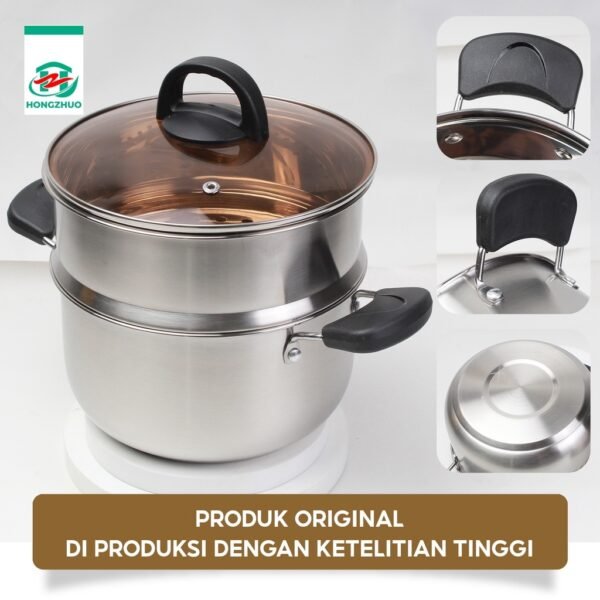 id-11134207-7rbkd-ma9mh35u4x34f3 Panci Kukus Steam Pot 2 Tingkat Panci Mpasi Full Stainless Steel 22cm Tutup Kaca