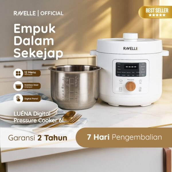 Digital Pressure Cooker 6L Panci Presto Digital 800W Full Digital SS304 12 Menu Timer 24 Jam