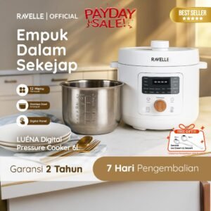 Digital Pressure Cooker 6L Panci Presto Digital 800W Full Digital SS304 12 Menu Timer 24 Jam
