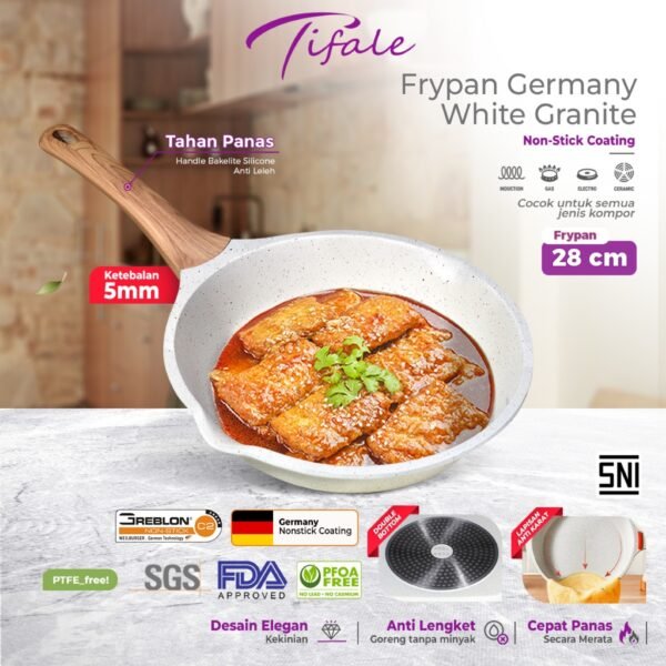 Pan 28 CM White Granit Fry Pan Peralatan Masak Dapur Anit Lengket Panci Mpasi