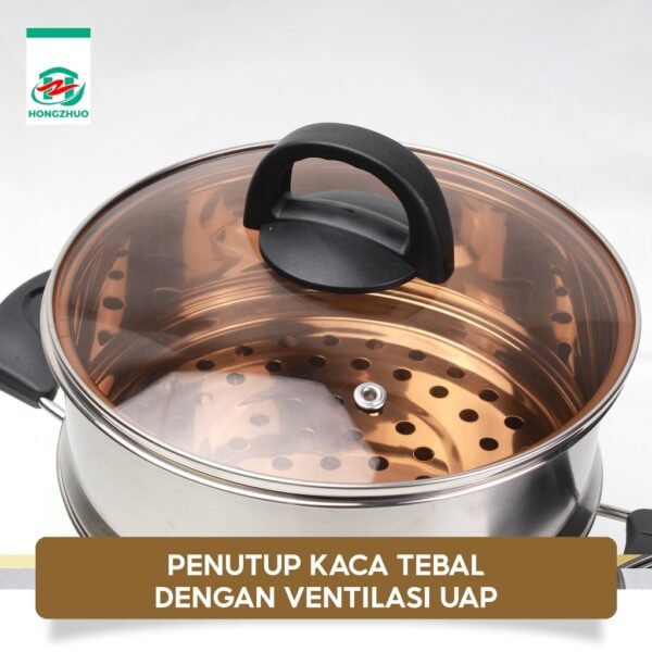 Panci Kukus Panci Mpasi Steam Pot 2 Tingkat Full Stainless Steel 22cm Tutup Kaca