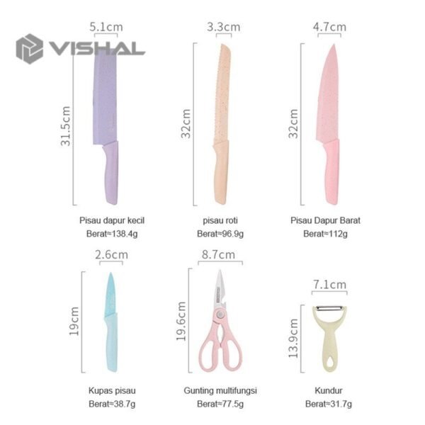 Pisau Set 6 in 1 /Kitchen Knife Set/Pisau Dapur Set Stainless Knife Anti Lengket Isi/Peralatan Masak Pisau