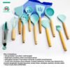 11Pcs+Wadah Spatula Peralatan Masak Sutil Pegangan Kayu Baking Set Alat Masak
