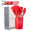 11Pcs+Wadah Spatula Peralatan Masak Sutil Pegangan Kayu Baking Set Alat Masak