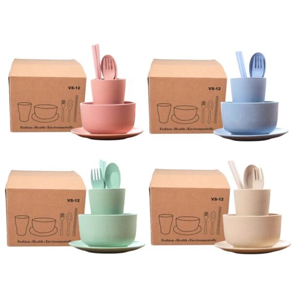 Peralatan Makan Set 6 in 1 Plastik Piring Mangkuk Gelas Sendok Piring/Peralatan Makan/Cangkir VS-12