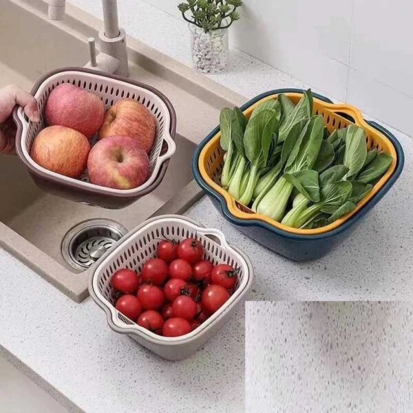 Baskom Saringan Cuci Buah Peniris Sayuran Double Layer 3 PCS