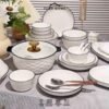 Set Piring & Mangkuk Keramik Putih Tebal List Hitam 4 Pcs