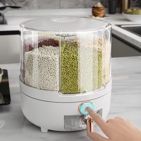 Dispenser Beras Bulat 5Kg Putar 360 Wadah Mewah Estetik