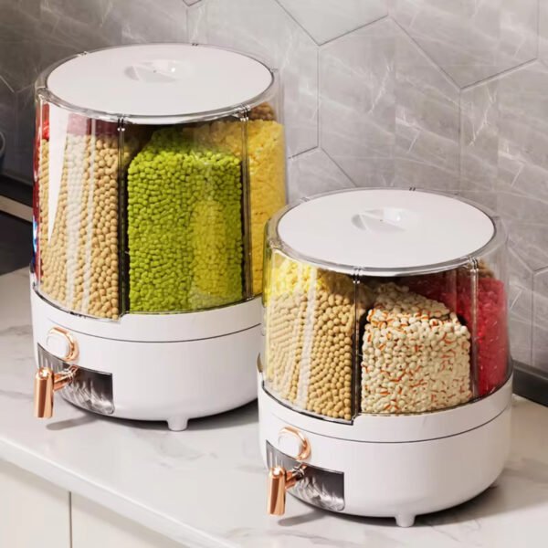 Dispenser Beras Bulat 5Kg Putar 360 Wadah Mewah Estetik