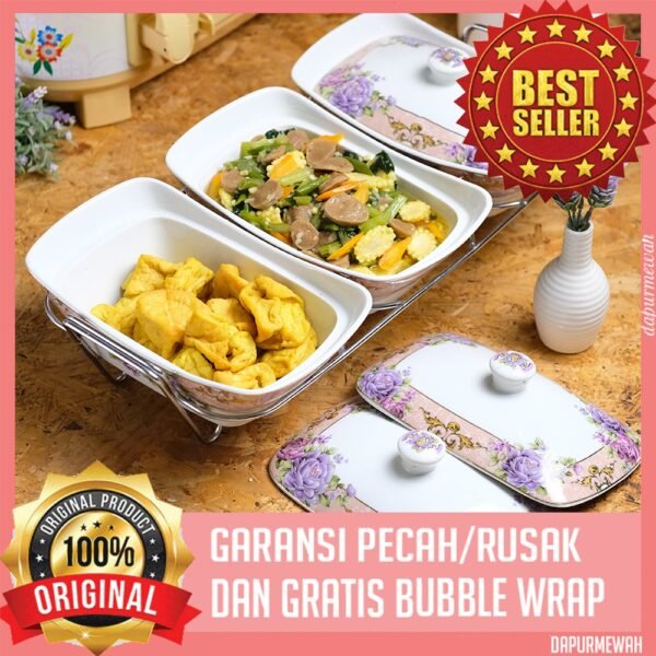 Alat Saji Dengan Rak / Wadah Sayur + Sendok / Prasmanan