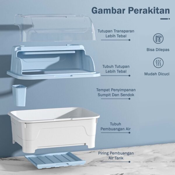 Rak  Pengering Mangkok rak piring plastik Dengan Tutup